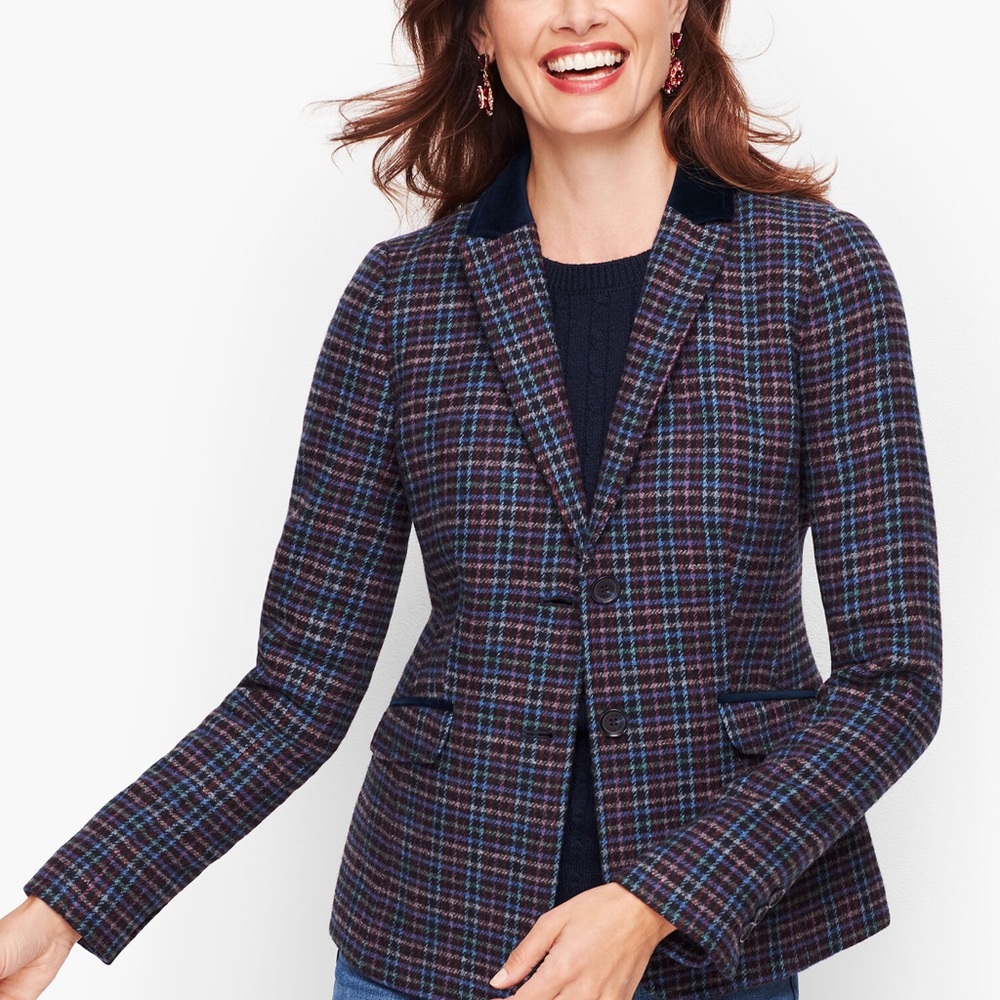 TALBOTS Plaid Shetland Wool Blazer, Multicolor